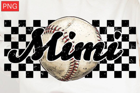 Baseball Mimi Checkered Distressed PNG for T-Shirt Designs