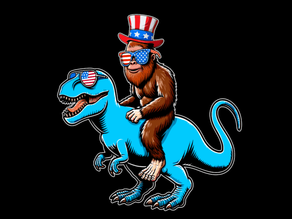 Bigfoot Riding T Rex 4th of July Vector for T-Shirt Designs