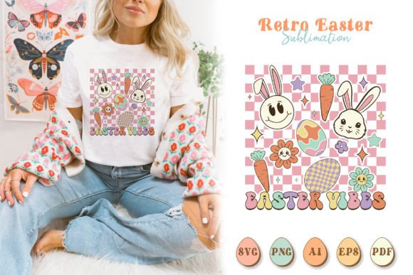 Retro Easter Vibes Smiley Face PNG for T-Shirt Designs