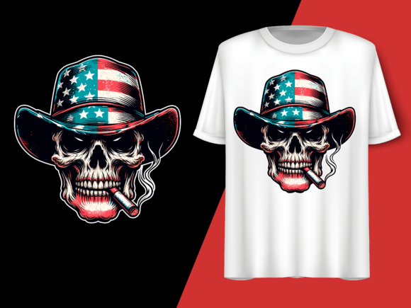 Skeleton Holding Cigarette American Flag: A Bold T-Shirt Design