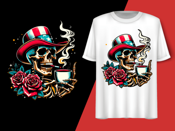 Vintage Skeleton Holding Coffee Vector: A Unique T-Shirt Design