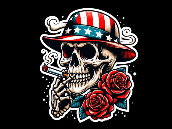 Vintage Skull Smoking American Flag: A Bold T-Shirt Design