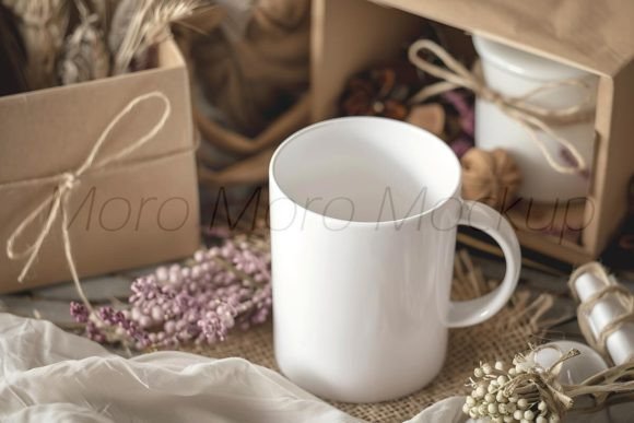 White Coffee Mug Inside Giftbox Mockup for Mugs Amp Graphics