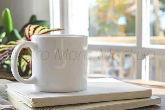 White Coffee Mug on Book Mockup for Mugs Amp Graphics