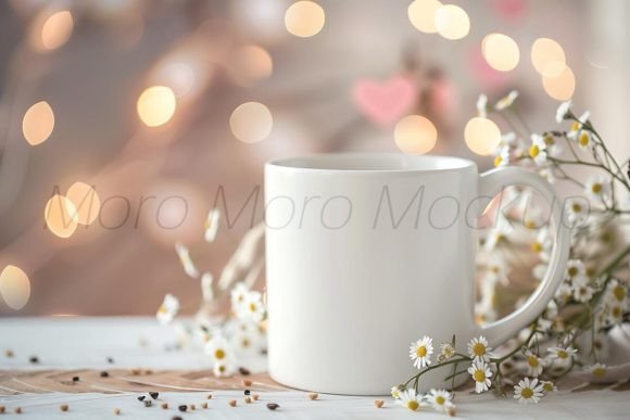 White Coffee Mug on Table with Vintage Flowers - A Mugs Amp Graphics Review