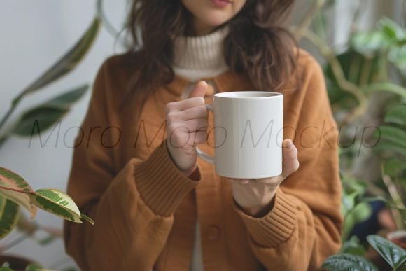 Women Vintage White Coffee Mug Mockup for Graphics